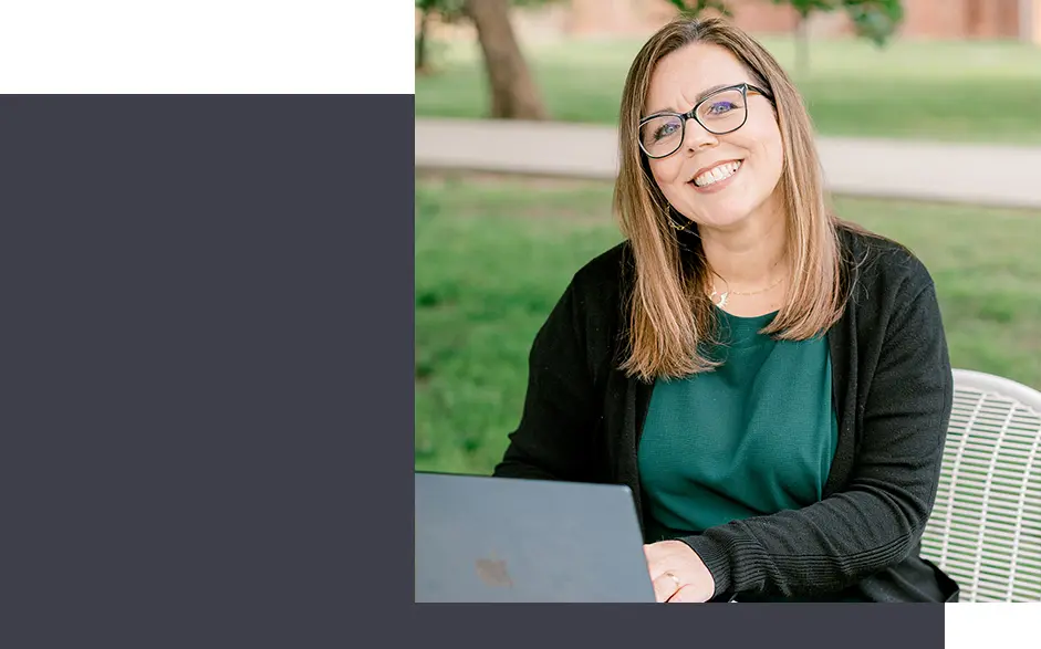 a female online therapist in south lake texas smiles at the camera while providing Online Therapy in Texas.